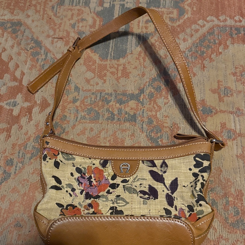 Etienne Aigner Tan and Floral Shoulder Bag